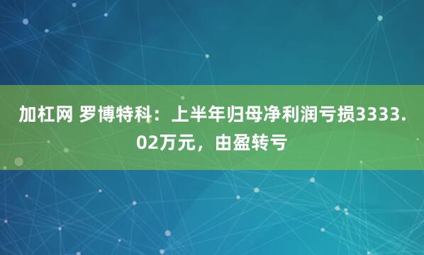 加杠网 罗博特科：上半年归母净利润亏损3333.02万元，由盈转亏